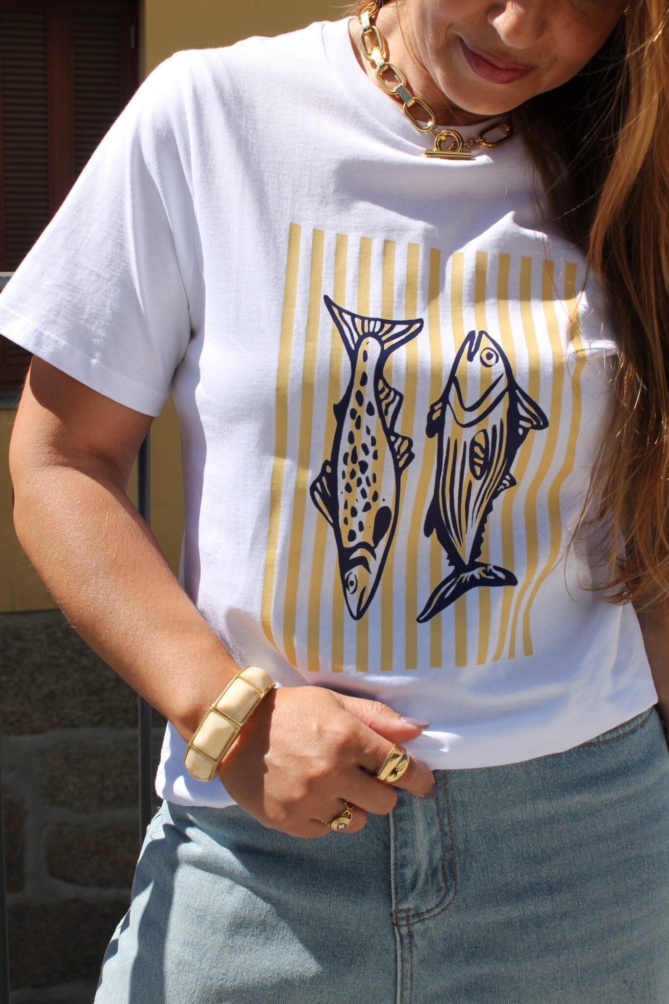 T-shirt de algodão orgânico com o estampado Sardinha